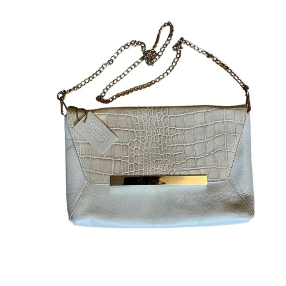 Danier Leather Crocodile Print Flap 100% Genuine Leather Cream Shoulder Purse
